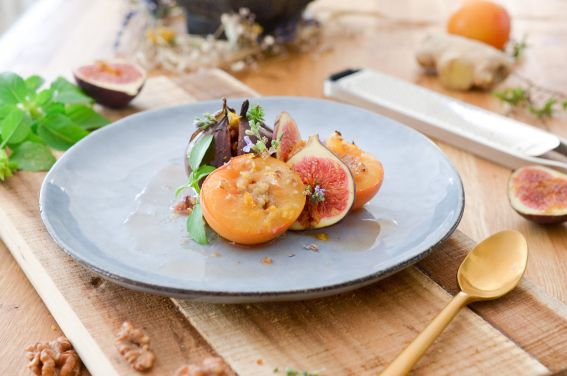 Figues Roties Miel Gingembre Assiette Figues Roties Miel Gingembre Assiette