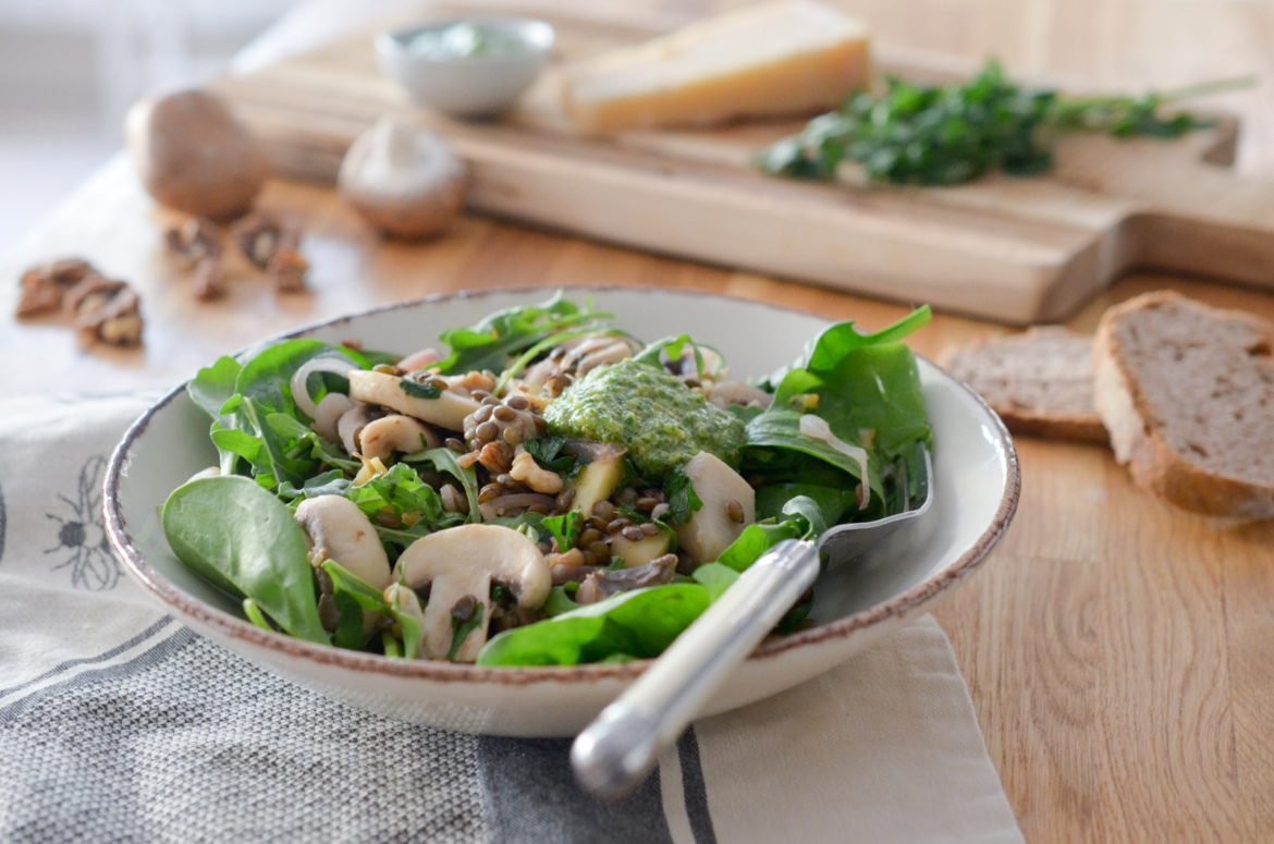 Salade Champignons Pesto Roquette 2 Salade Champignons Pesto Roquette 2